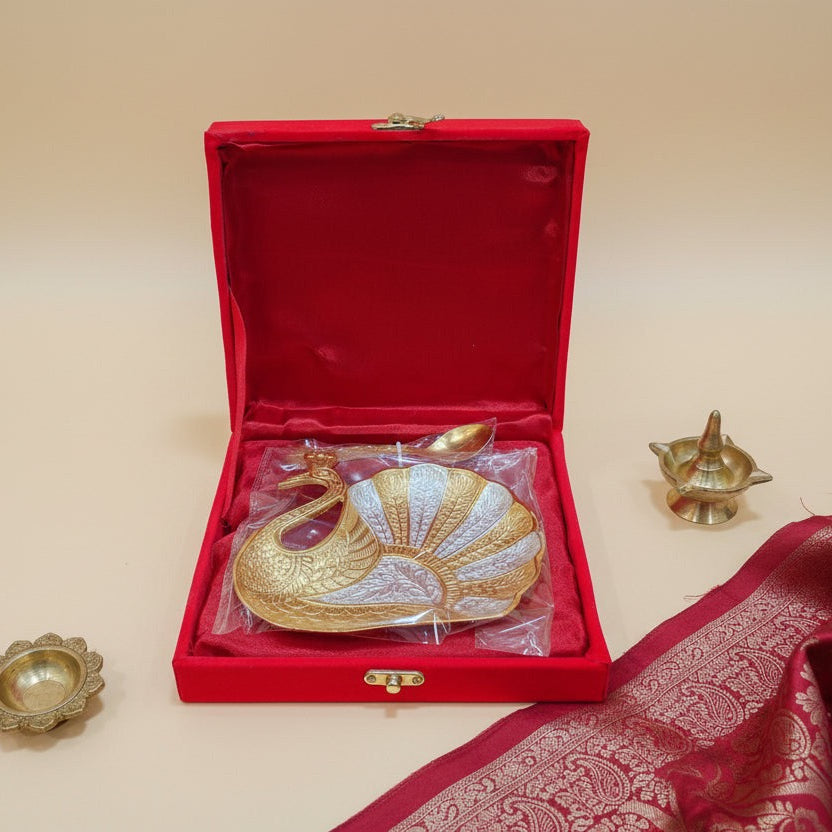 Mayur Prasadam – 99% Silver-Plated Royal Offering Set