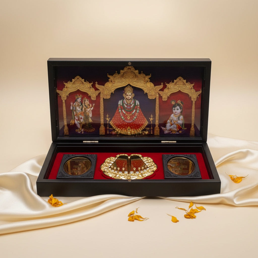 Divine Trinity: Khatu Shyam, Radha Krishna & Bal Gopal 99 Silver-Plated Box