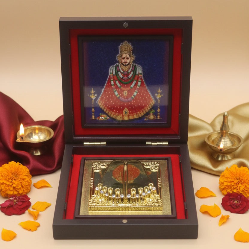 Sacred Blessings: Khatu Shyam Ji 99 Silver-Plated Charan Paduka Box
