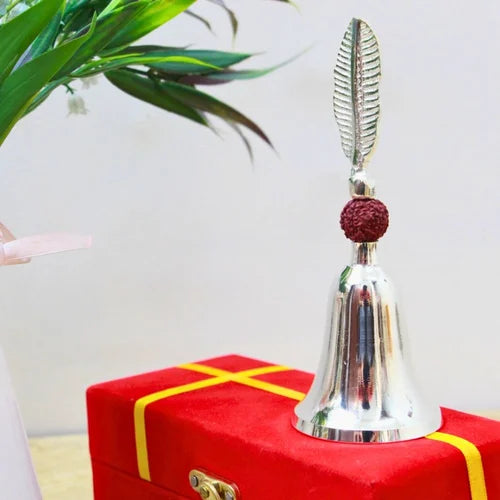 Metal Temple Meditation Bell with Leaf handle (Silver Only) – Velvet Gift Box Set