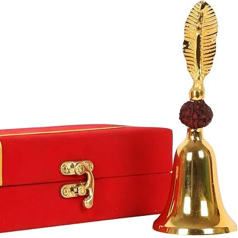 Metal Temple Meditation Bell with Leaf Handle – Pair (Gold & Silver) – Velvet Gift Box Set