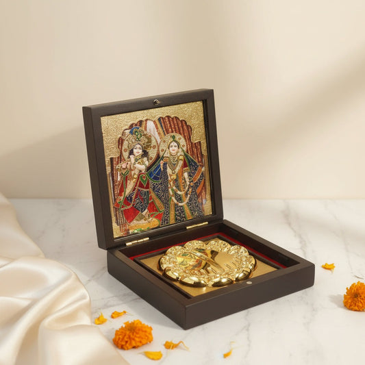 Eternal Love: Radha Krishna 99 Silver-Plated Charan Paduka Box