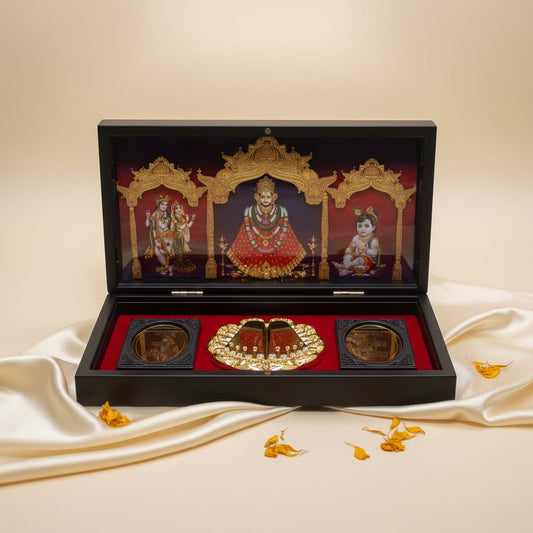 Divine Trinity: Khatu Shyam, Radha Krishna & Bal Gopal 99 Silver-Plated Box