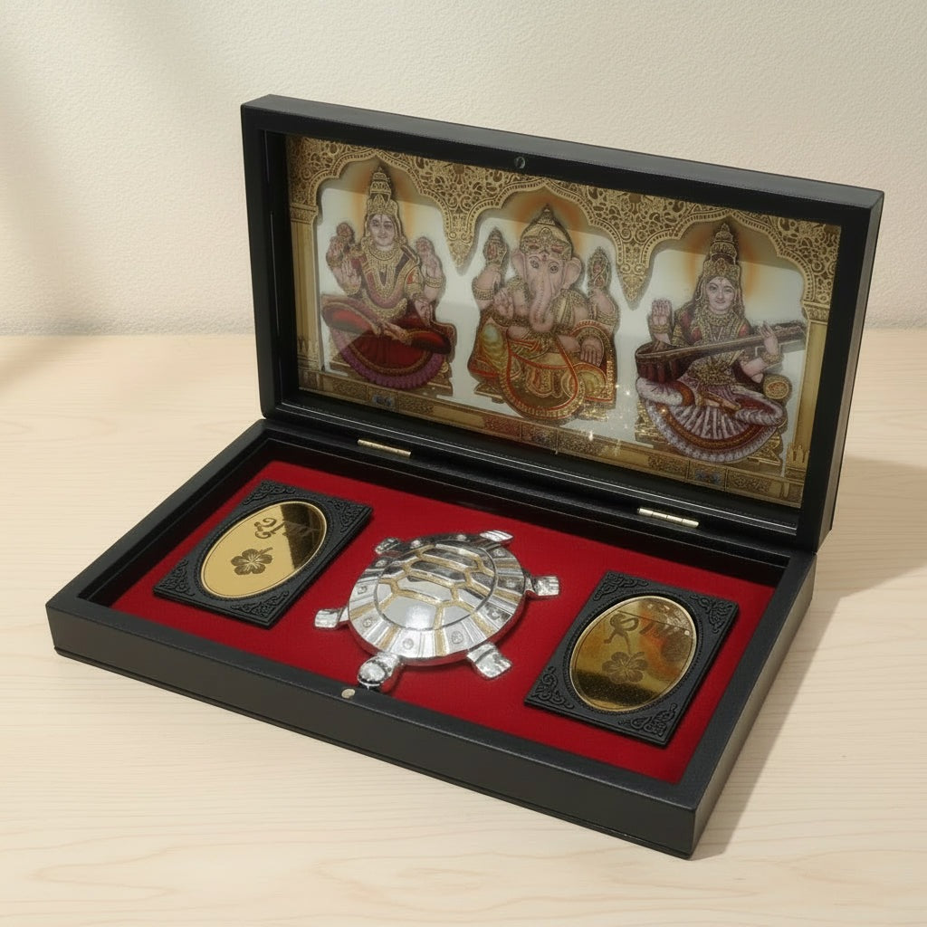 Sacred Harmony: Lakshmi, Ganesha & Saraswati 99 Silver-Plated Bliss Box