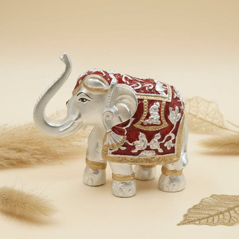 Crimson Airavata: Silver-Plated Royal Meenakari Elephant