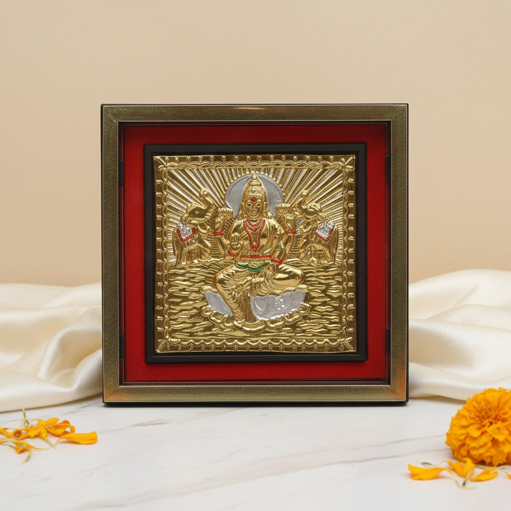 Eternal Prosperity: Gajalakshmi 99 Silver-Plated Frame