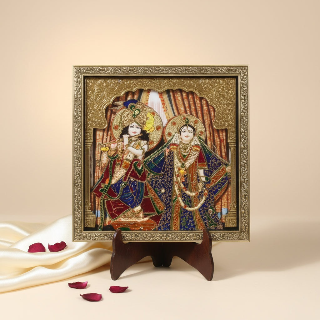 Celestial Union: Radha Krishna 99 Silver-Plated Frame