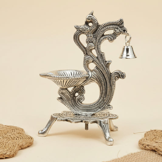 Antique-Style Metal Samai Oil Lamp with Bell – Velvet Gift Box Edition