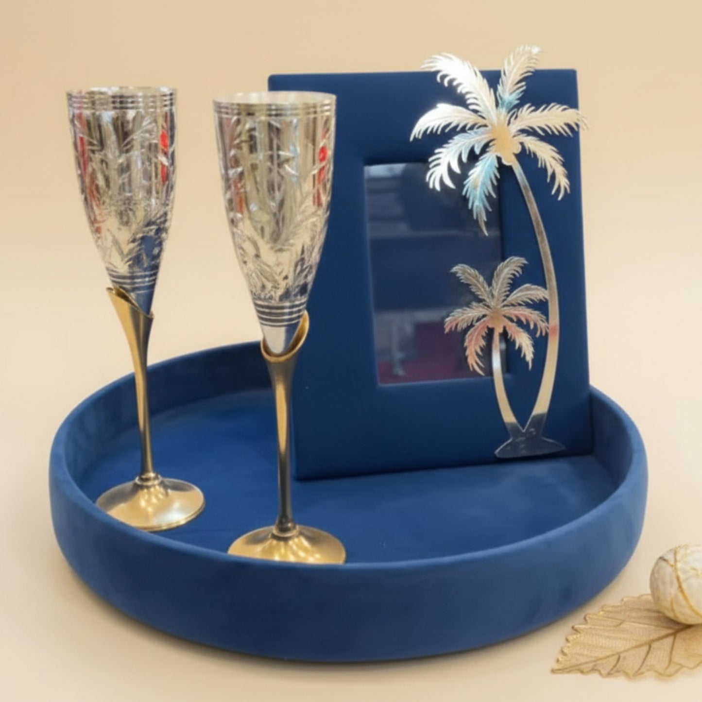 Royal Velvet Champagne Flute Gift Set with Decorative Tray & Photo luxury