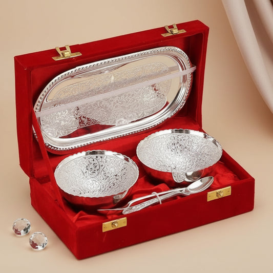 Silver-Plated Dry Fruit Serving Set (with Tray and Bowls)