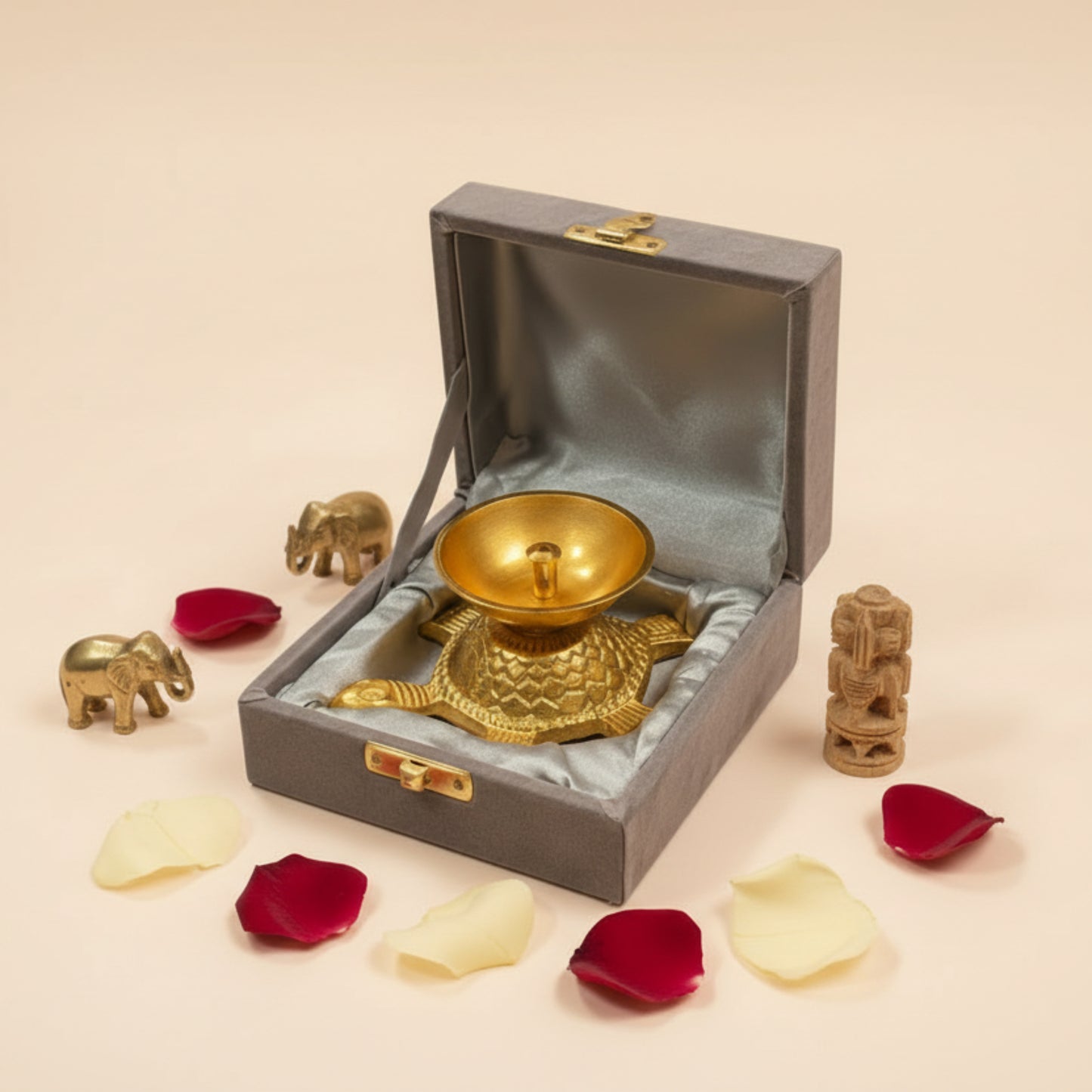 Brass Turtle (Kachua) Diya – Vastu Pooja Lamp (Gift Box Set)